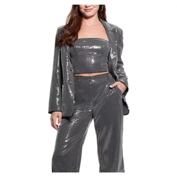 Guess Women's New Doris Sequined Relaxed Blazer Night Stone Multi Size S - Picture 3 of 4